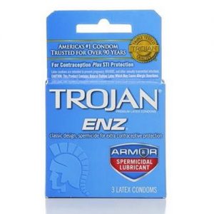 Trojan ENZ Armor Spermicidal Lubricant, 3 Latex Condoms per case.