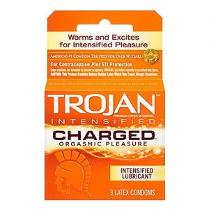 Trojan Charged Orgasmic Pleasure, 3 Latex Condoms per case.