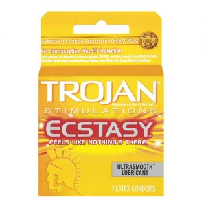 Trojan Ultra Ribbed Ecstasy, 3 latex Condoms per case.
