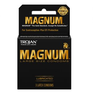 Trojan Magnum Large Size, 3 latex Condoms per case.